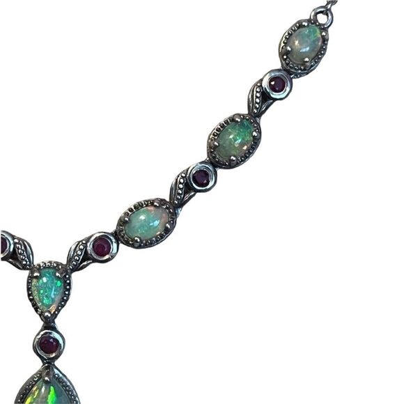 GORGEOUS Genuine Ethiopian Opal Ruby Drop Platinum Over Sterling Silver Necklace - Picture 4 of 8
